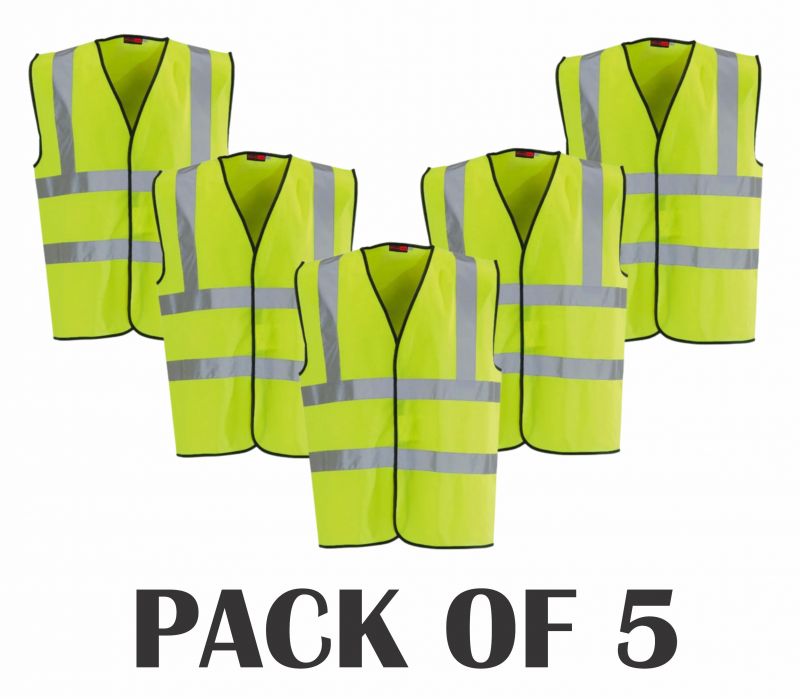 Pack of 5 High Visibility Waist Coat-Yellow